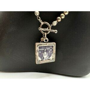 Vintage Sterling Silver 925 Beaded Necklace Two Photo Frame Toggle Clasp 13.4g